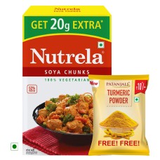 Nutrela SOYA Chunks 200g+20g+Patanjali Turmeric Powder Free