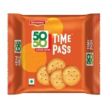 Britannia 50-50 Time Pass - Classic Salted Biscuits, 142g, Light Brown